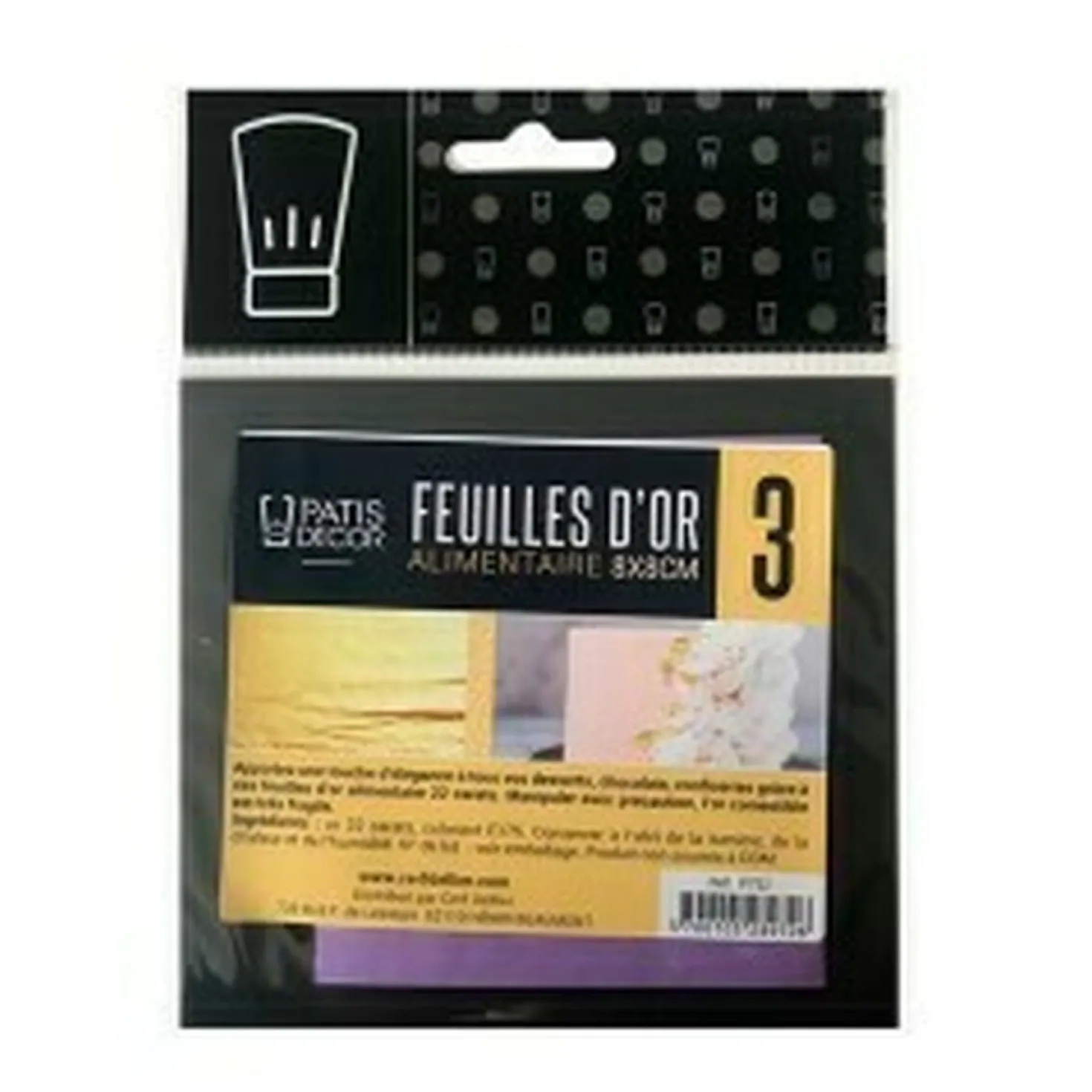 3 feuilles d'or alimentaire 8 x 8 cm - Patisdécor