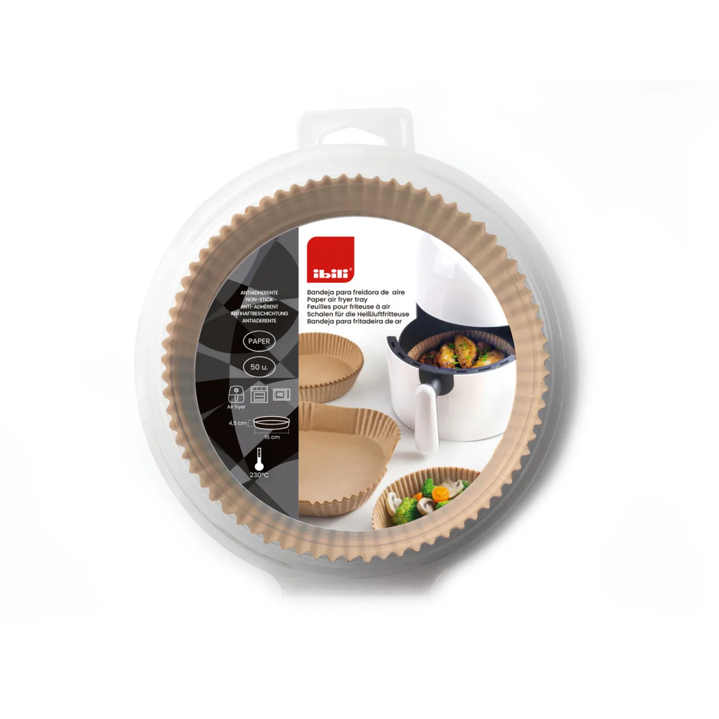 50 moules en papier pour airfryer ronds 16 cm - Ibili
