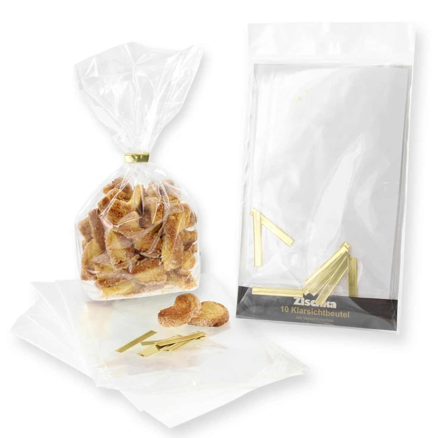 10 sachets confiseur transparent avec clips 14.5 x 23.5 cm