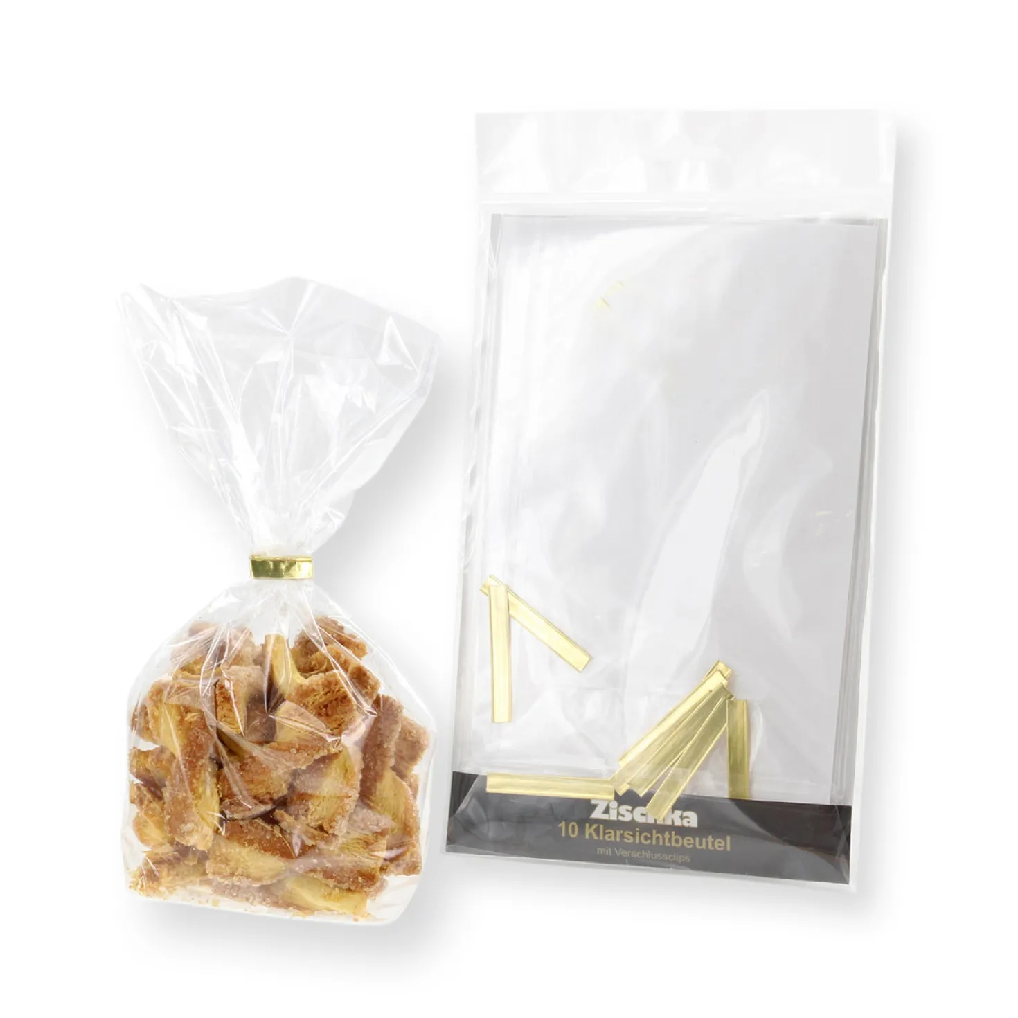 10 sachets confiseur transparent avec clips 14.5 x 23.5 cm