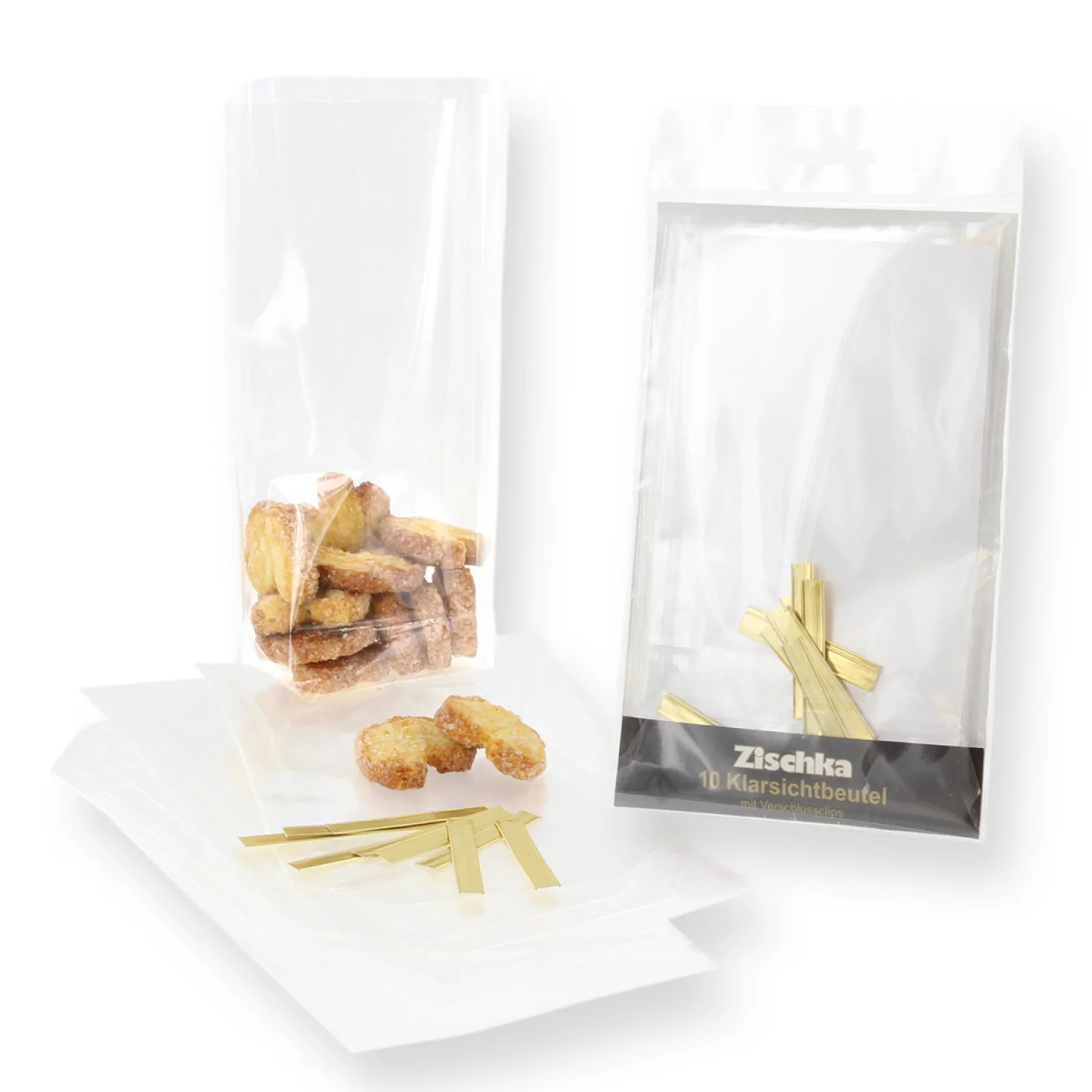 10 sachets confiseur transparent avec clips 11.5 x 19 cm -