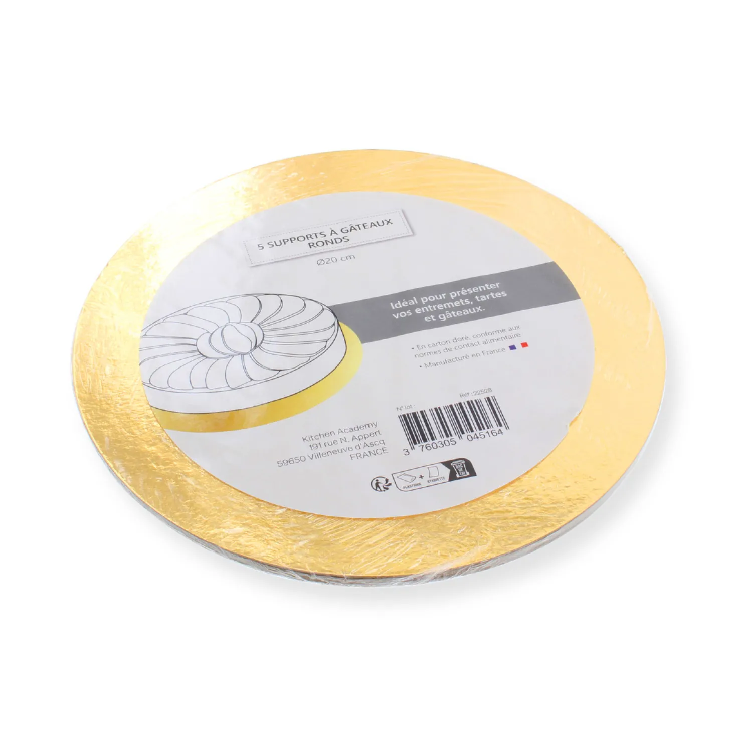 5 supports à gâteaux ronds dorés 20 cm
