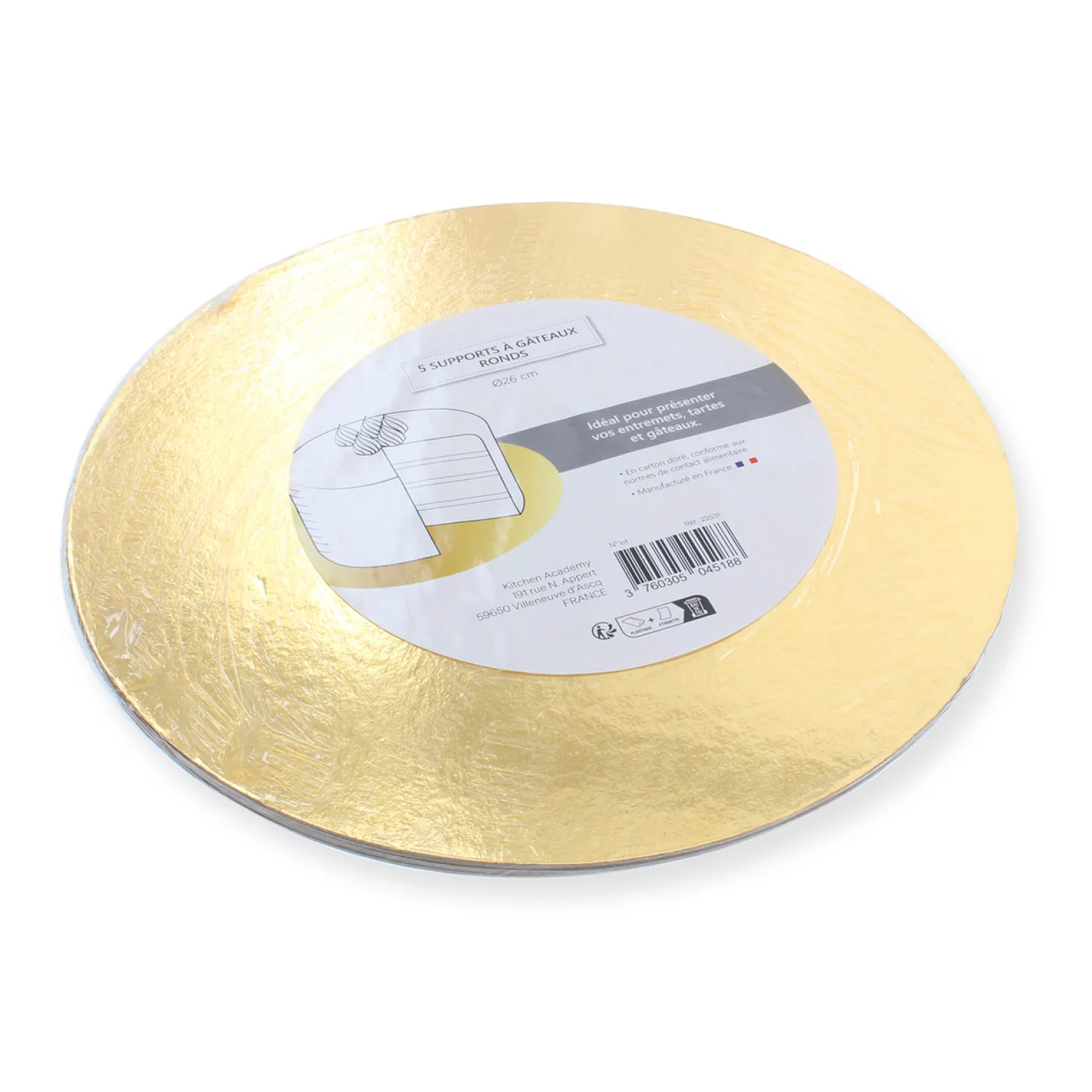 5 supports à gâteaux ronds dorés 26 cm