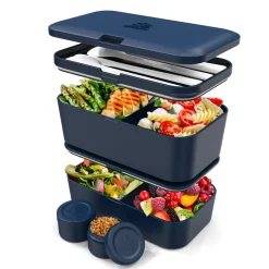Bento encastrable 2 pots et couverts 1.5L bleu - Umami