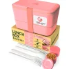 Bento encastrable 2 pots et couverts 1.5L rose - Umami