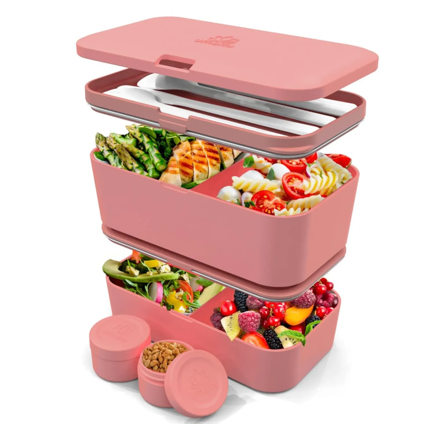 Bento encastrable 2 pots et couverts 1.5L rose - Umami