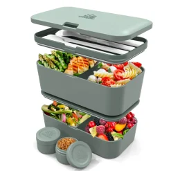 Bento encastrable 2 pots et couverts 1.5L vert - Umami