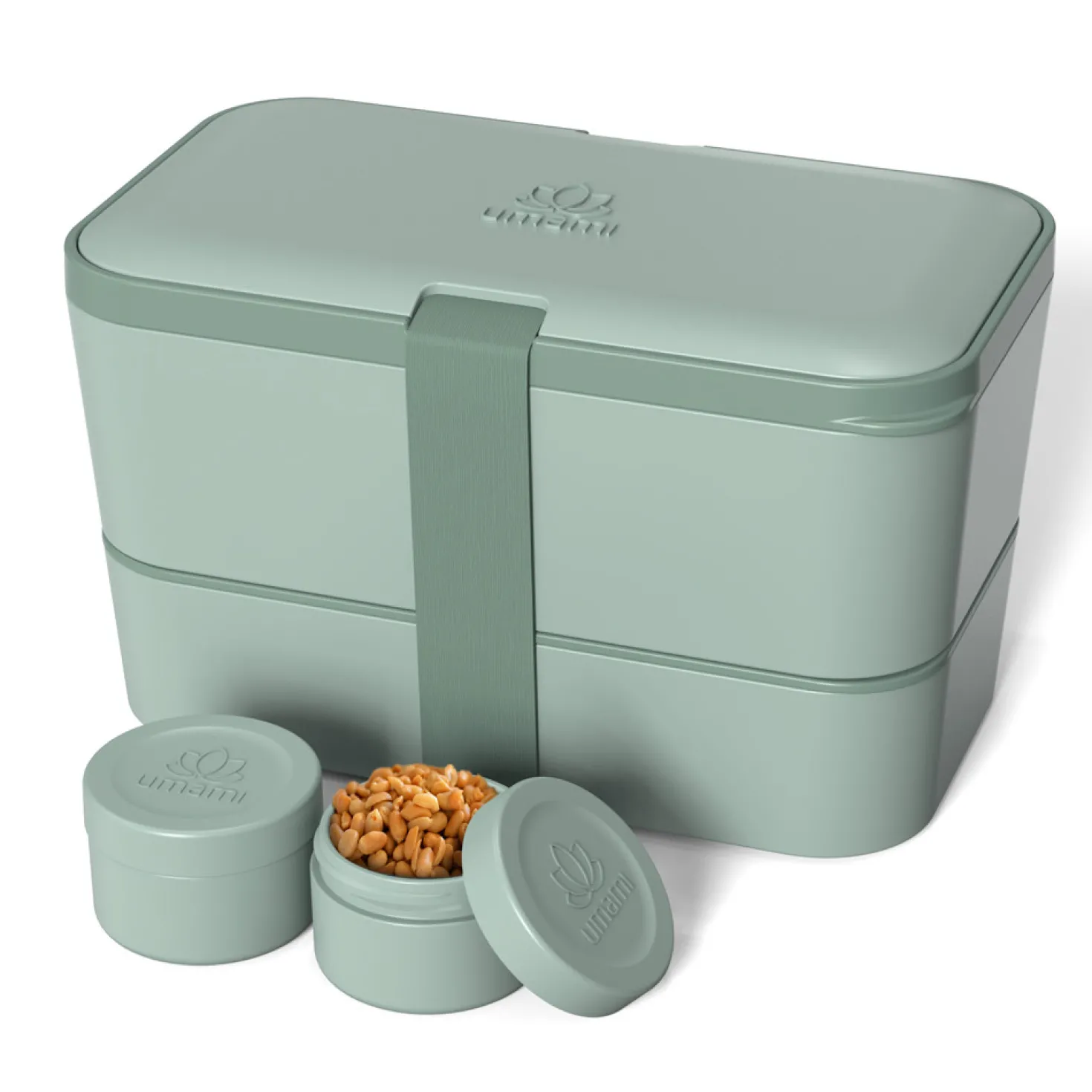 Bento encastrable 2 pots et couverts 1.5L vert - Umami