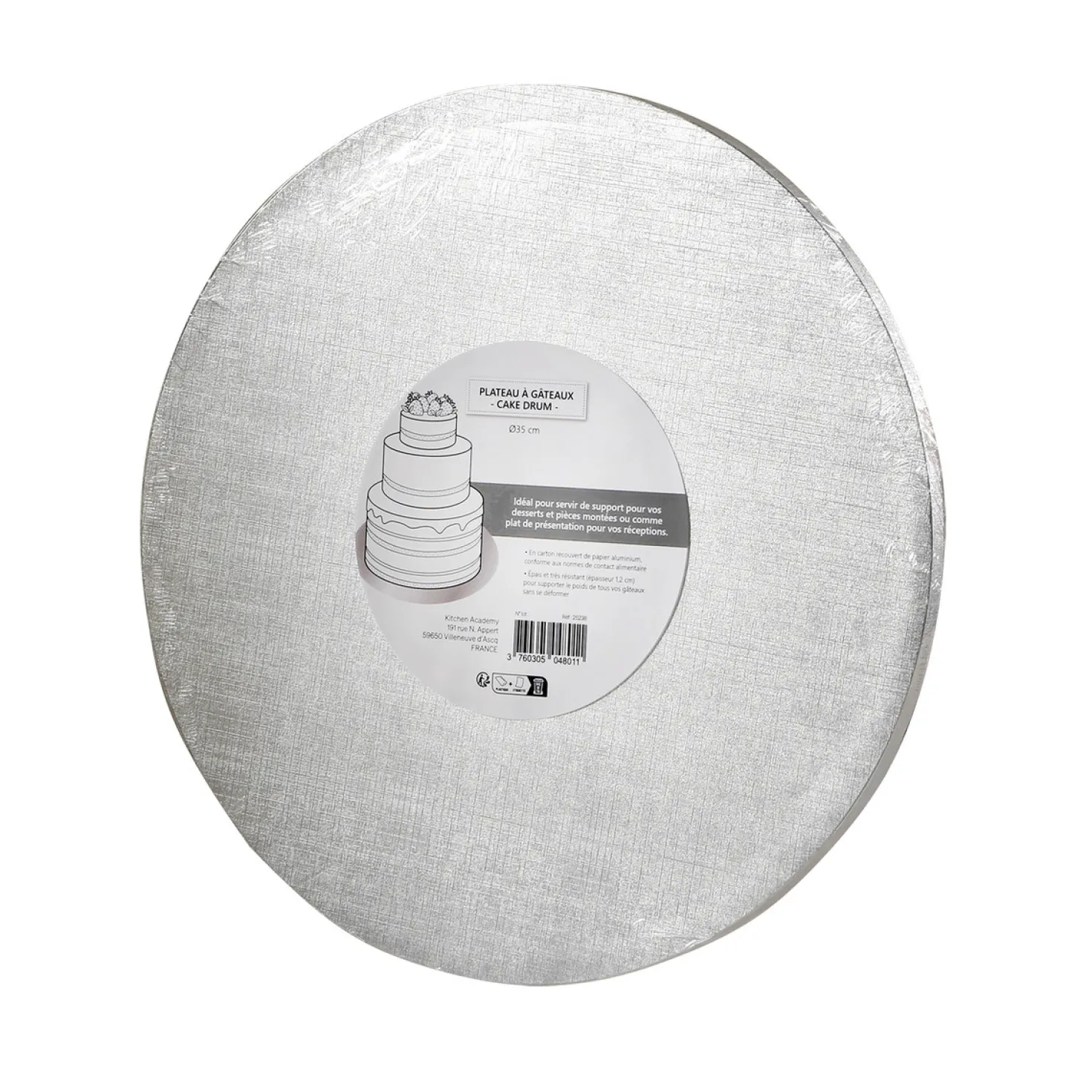 Cake drum : base épaisse pour gâteau ronde argentée 35 cm