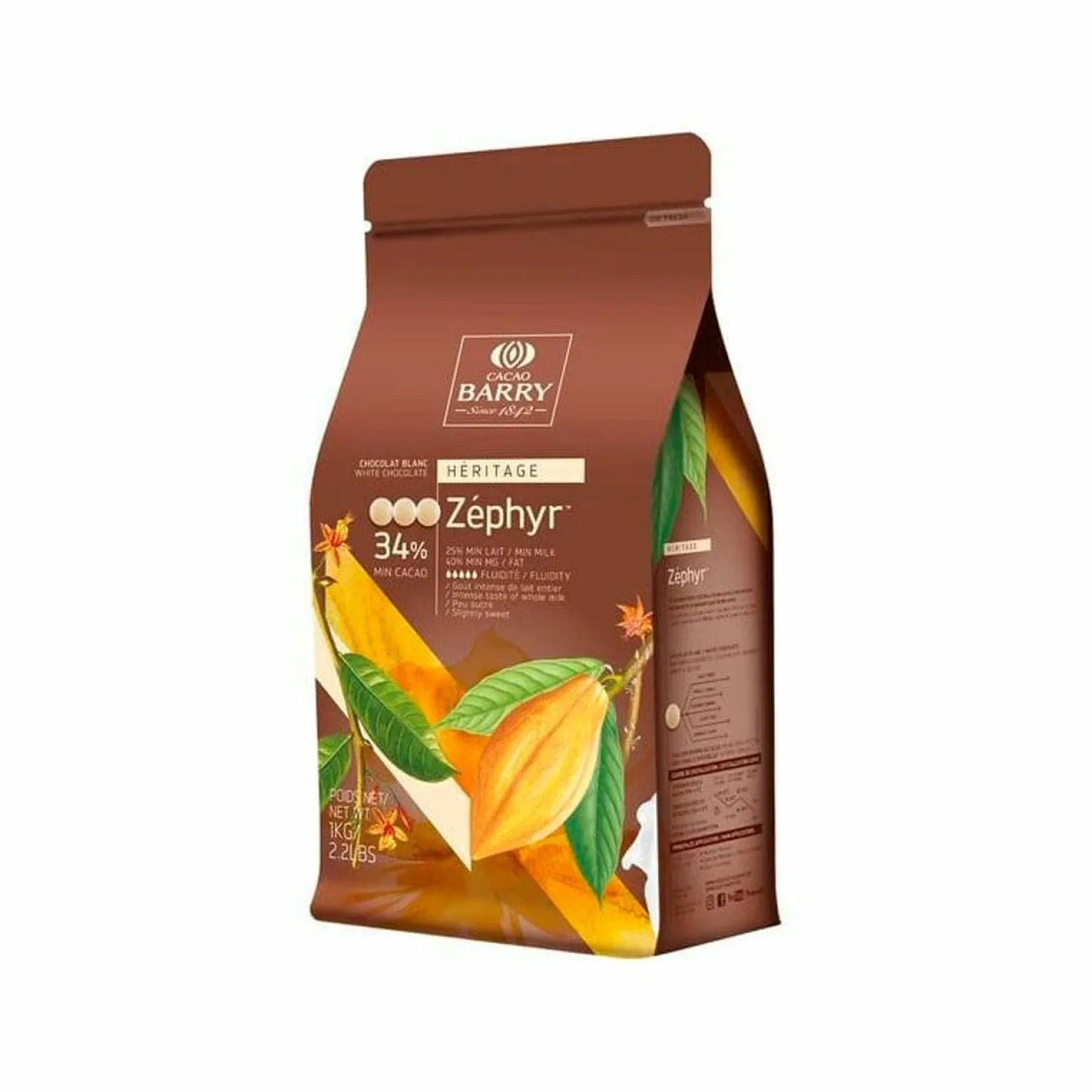 Chocolat à pâtisser blanc Zéphyr 34% 1 kg - Barry