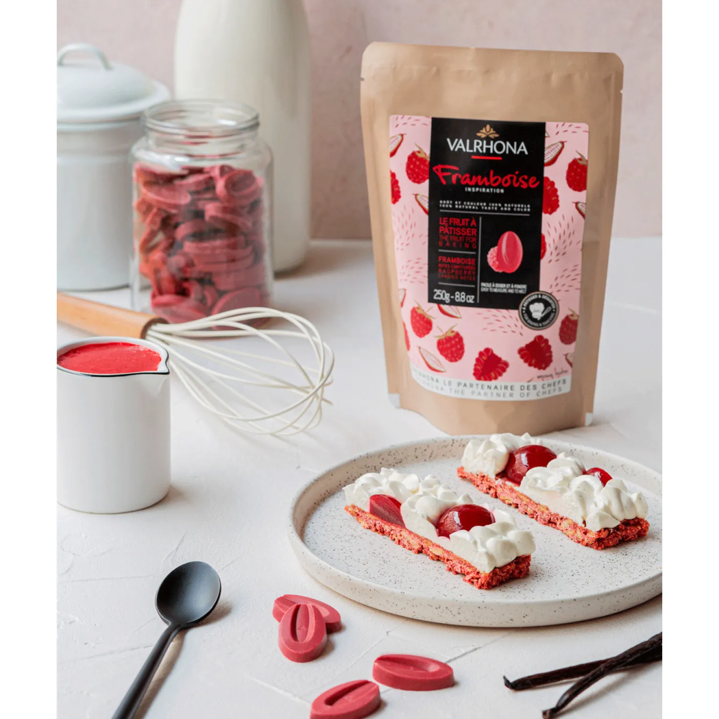 Chocolat à pâtisser inspiration framboise 250 gr - Valrhona