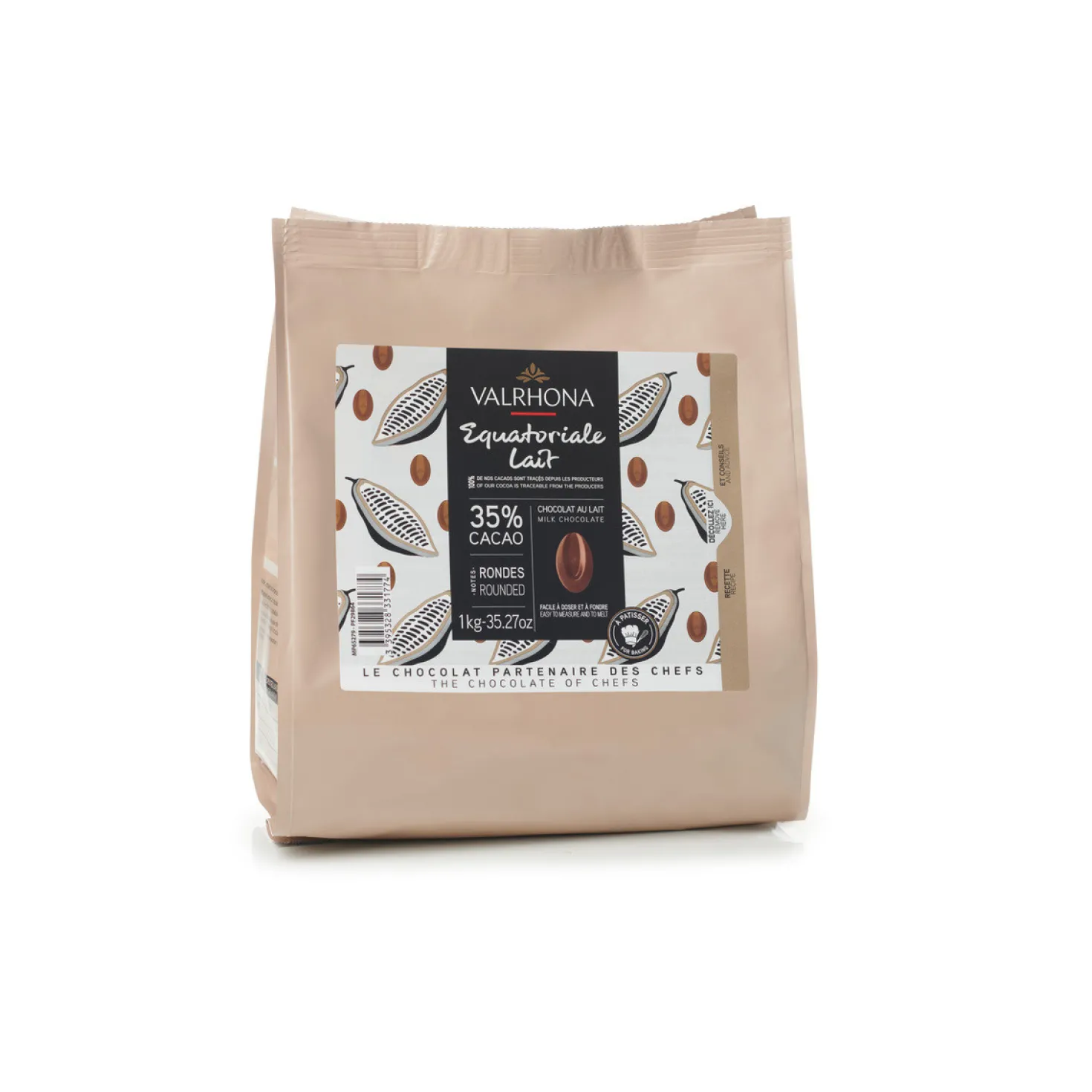 Chocolat à pâtisser lait Equatoriale Lait 35% 1 kg- Valrhona