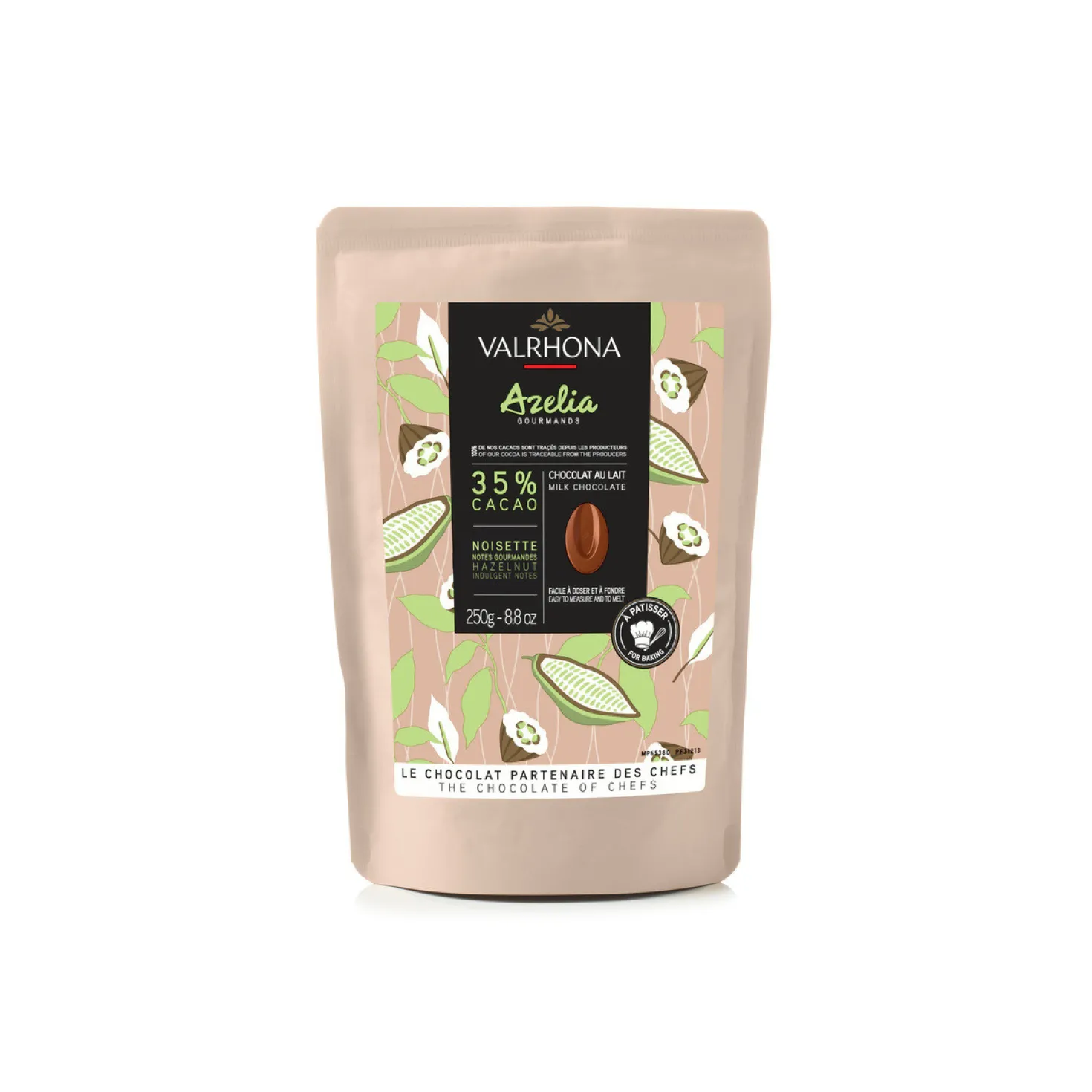 Chocolat à pâtisser lait/noisette Azelia 35% 250 g- Valrhona