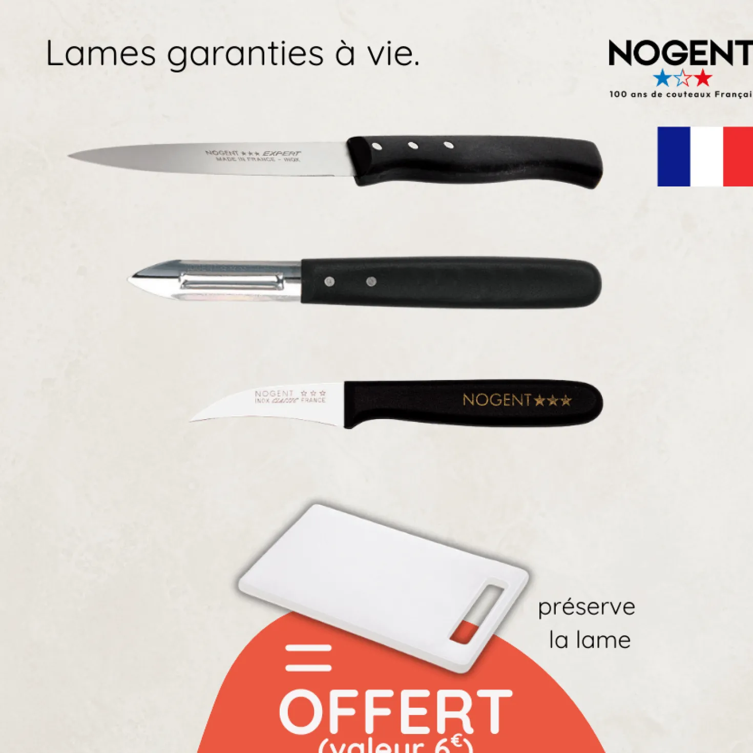 Couteau et éplucheur Expert affidenté + planche offerte