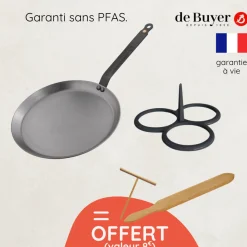 Crêpière acier 30 cm et moule pancakes + accessoires offerts
