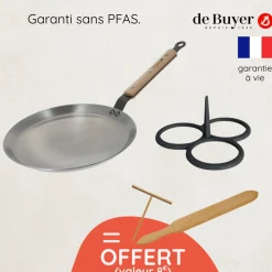 Crêpière acier 24 cm et moule pancakes + accessoires offerts