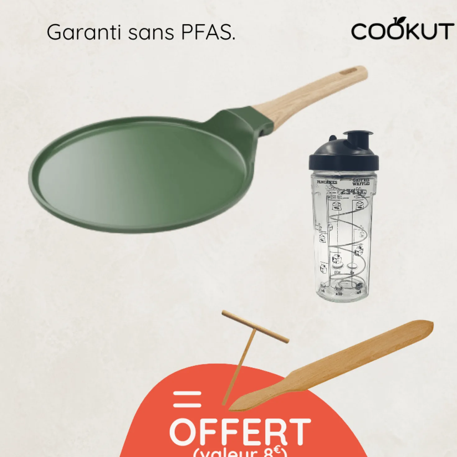 Crêpière revêtue fougère 28 cm + accessoires offerts