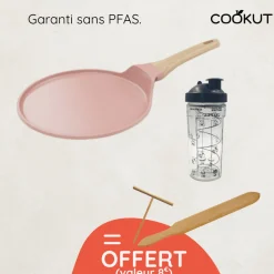 Crêpière revêtue guimauve 28 cm + accessoires offerts
