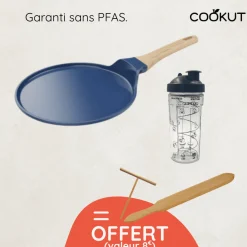 Crêpière revêtue myrtille 28 cm + accessoires offerts