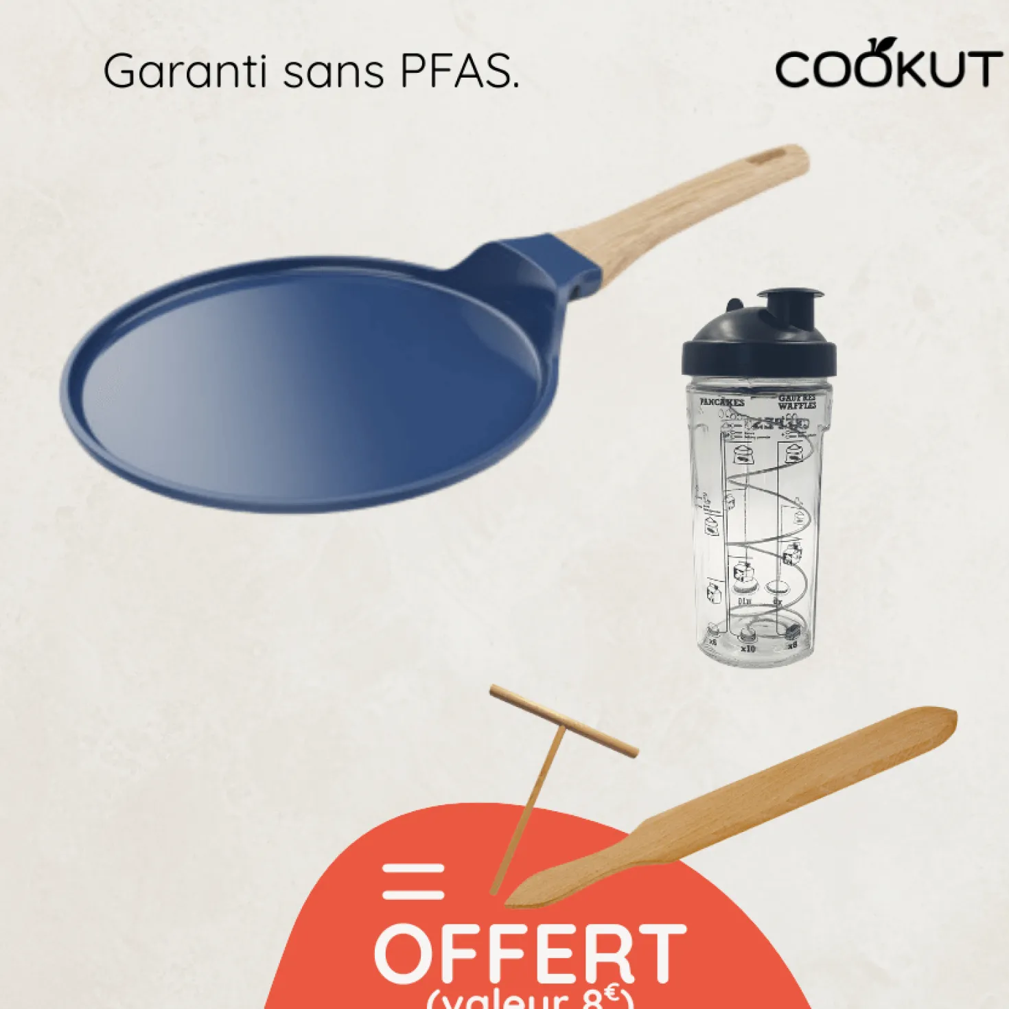 Crêpière revêtue myrtille 28 cm + accessoires offerts