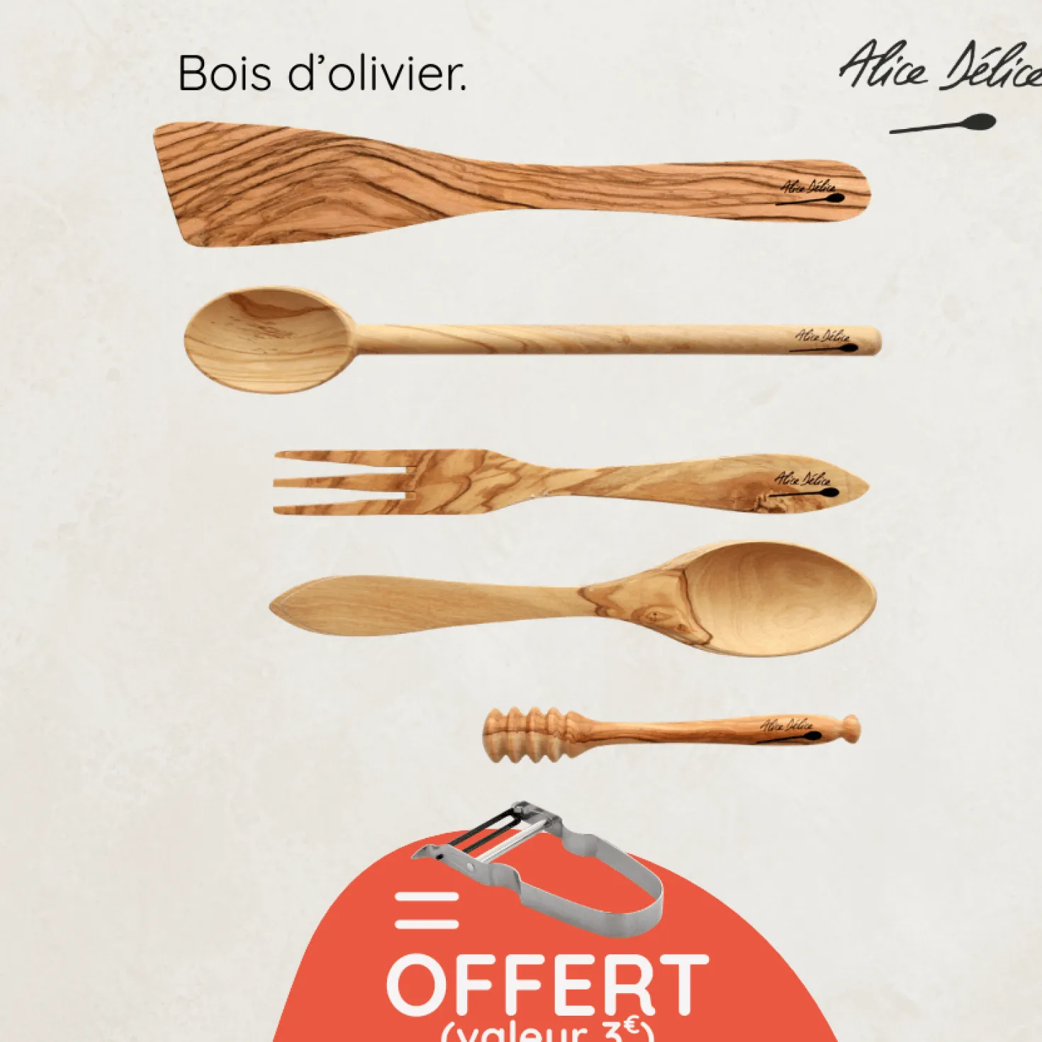 Equipements ustensiles en bois d'Olivier + éplucheur offert