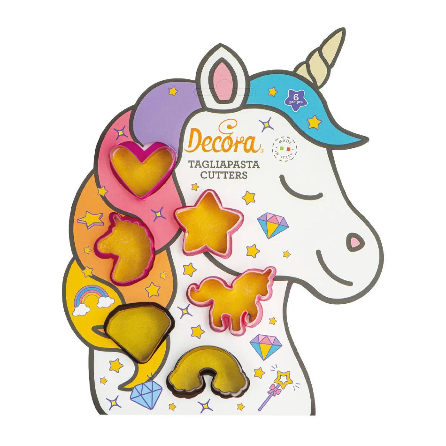 Kit 6 petits emporte-pièces en plastique : Licorne - Décora