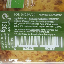 Moutarde Bio aux Cèpes 130 gr - Savor et Sens