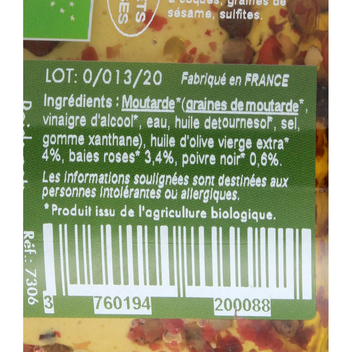 Moutarde Bio Baies roses poivre noir 130 gr - Savor et Sens