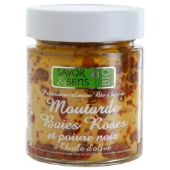 Moutarde Bio Baies roses poivre noir 130 gr - Savor et Sens