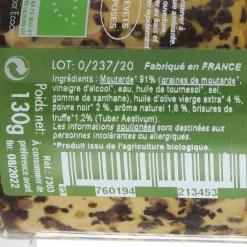 Moutarde Bio brisures de Truffe noire 130 gr - Savor et Sens