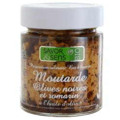 Moutarde Bio Olives noires romarin 130 gr - Savor et Sens