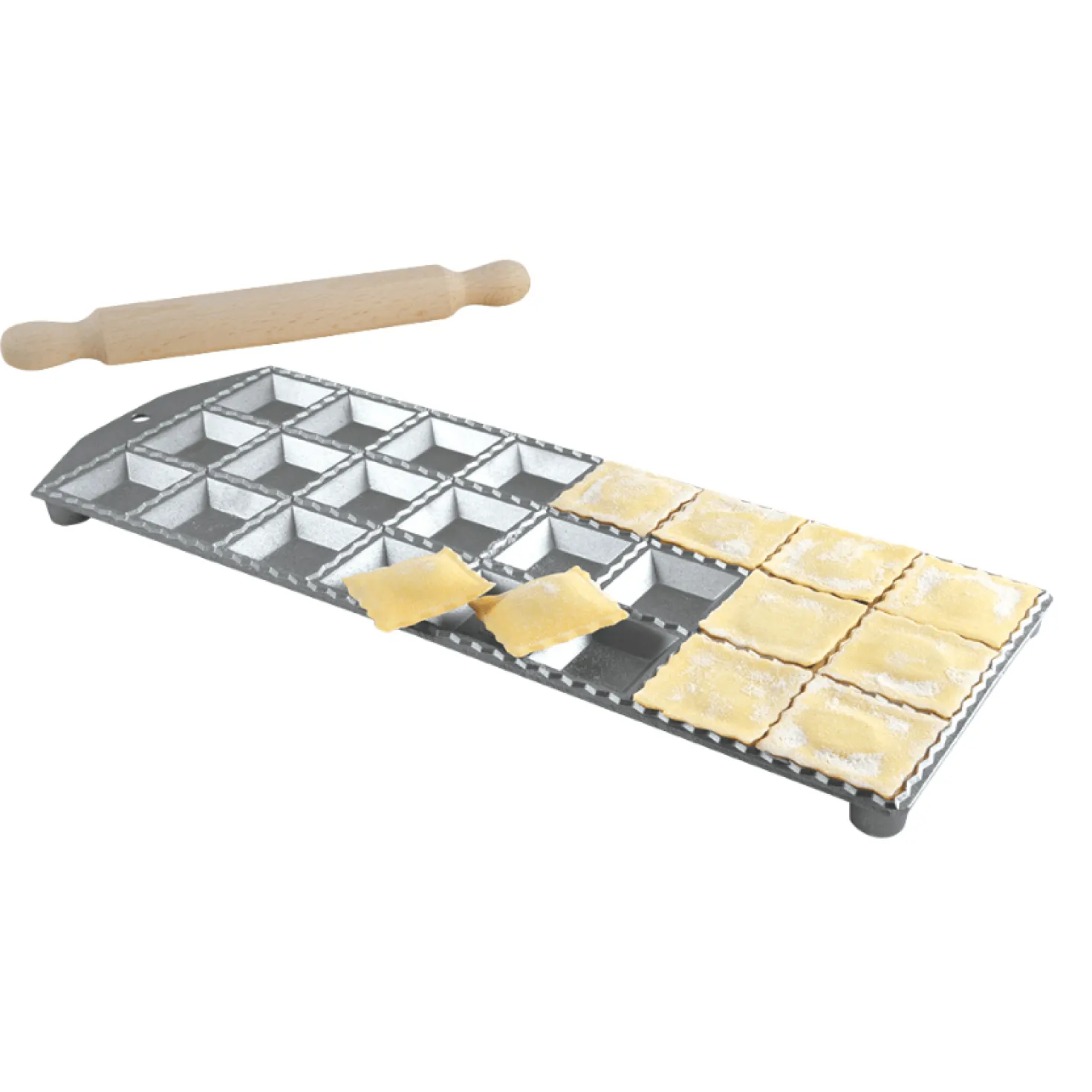 Plaque à 24 raviolis avec rouleau en bois - Alice Délice