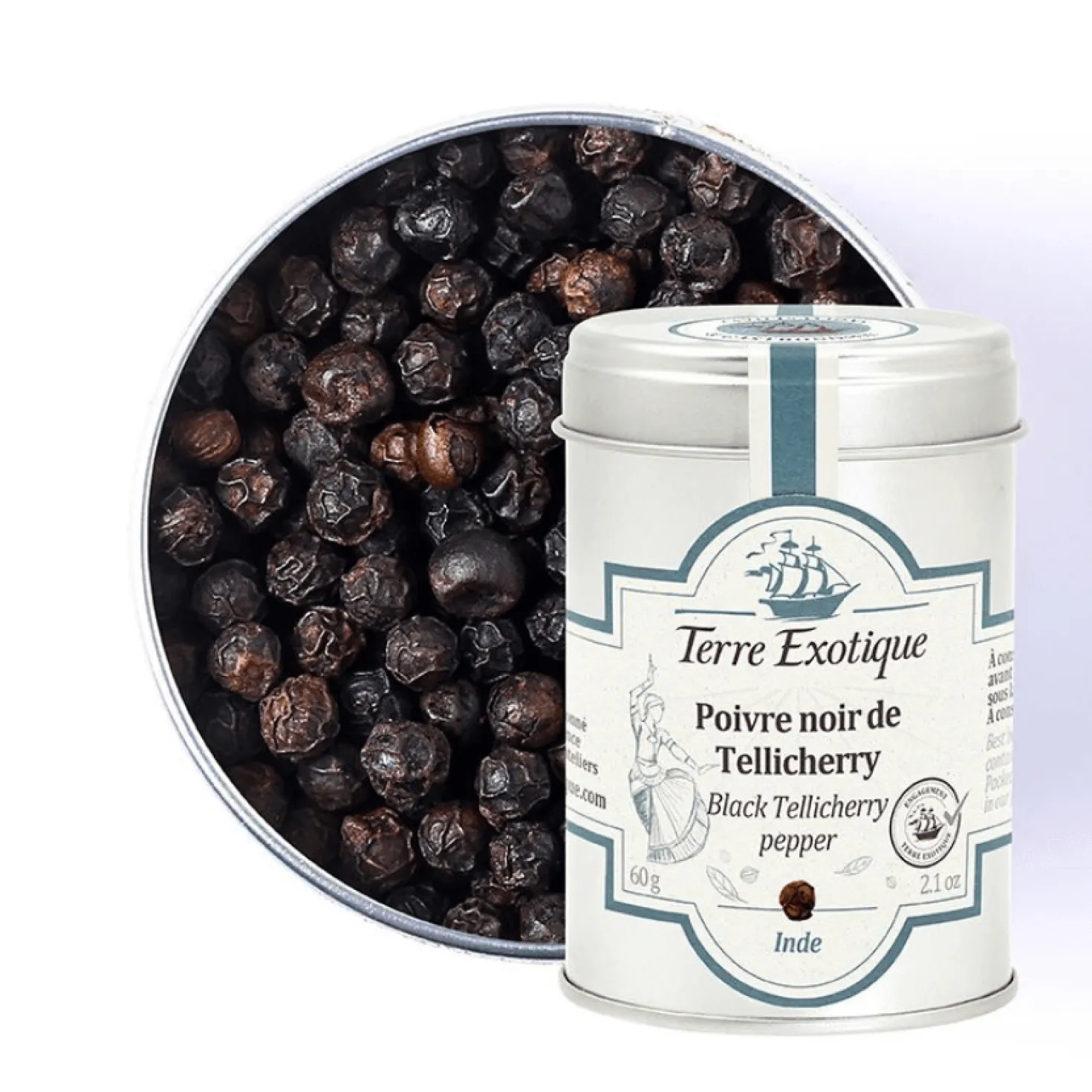 Poivre noir de Tellichery 60 gr - Terre Exotique