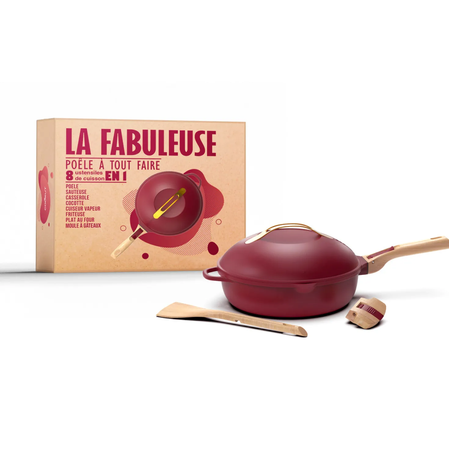 Poêle 8 en 1 La Fabuleuse 28 cm Rubis sans PFAS - Cookut