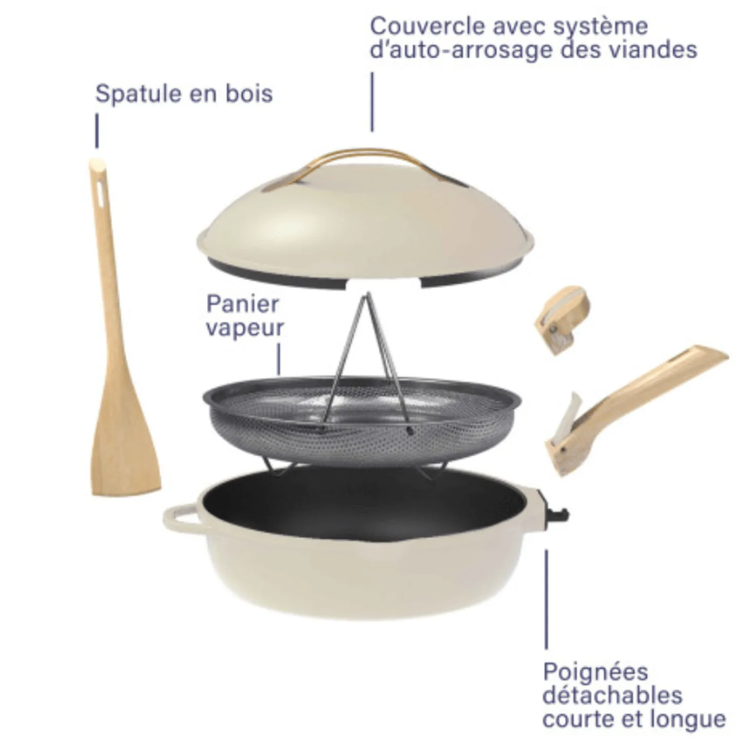Poêle 8 en 1 La Fabuleuse 28 cm Meringue ss PFAS - Cookut