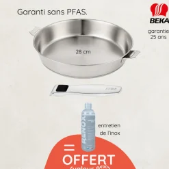 Poêle inox 28 cm avec poignée + produit d'entretien offert
