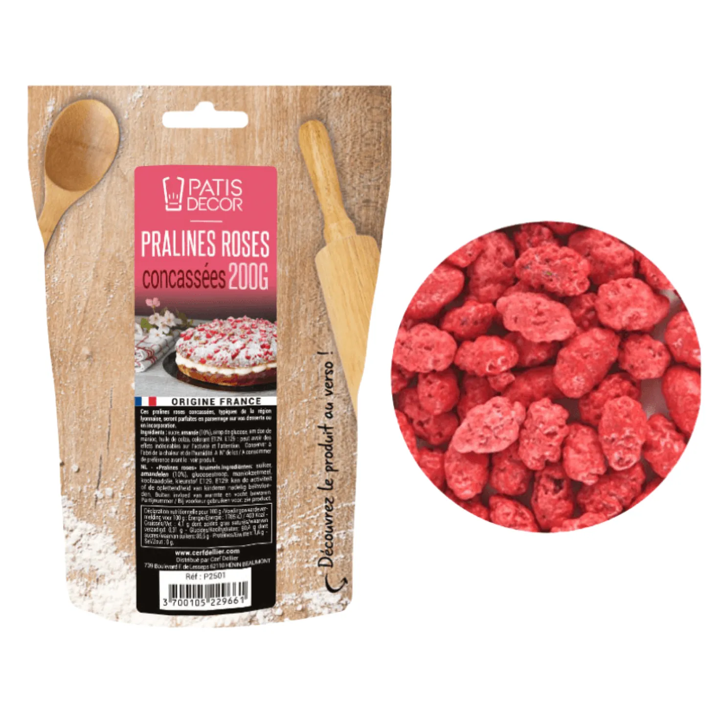 Pralines roses concassées 200 gr - Patisdécor