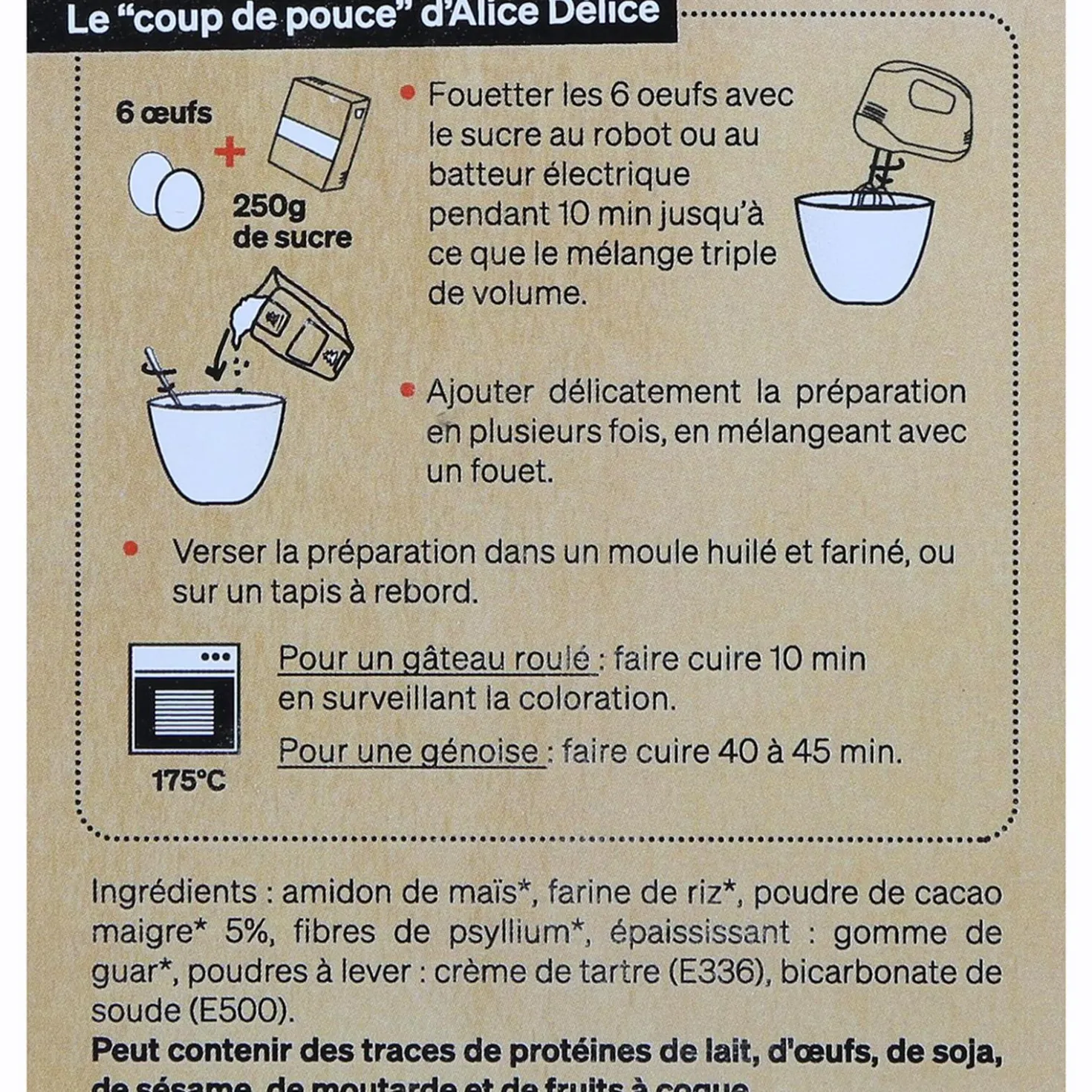 Préparation génoise cacao bio 250 gr - Alice Délice