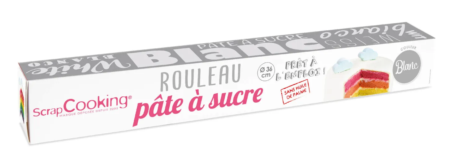 Rouleau de pâte à sucre blanc 36 cm 430 gr - Scrapcooking