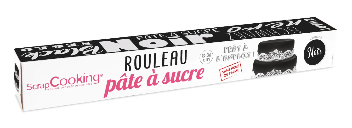 Rouleau de pâte à sucre noir 36 cm 430 gr - Scrapcooking