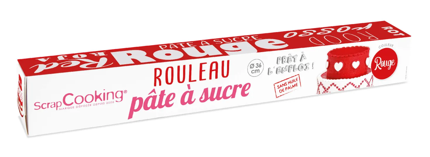 Rouleau de pâte à sucre rouge 36 cm 430 gr - Scrapcooking