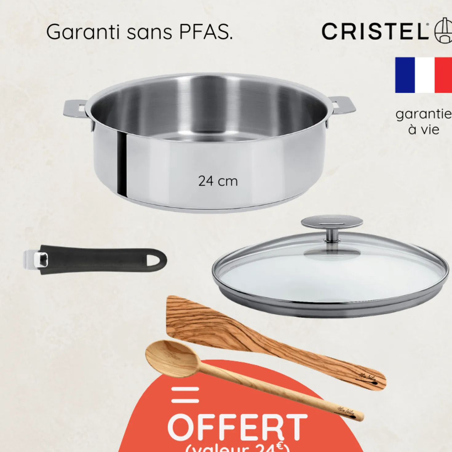 Sauteuse inox amovible Mutine 24cm + accessoires offerts
