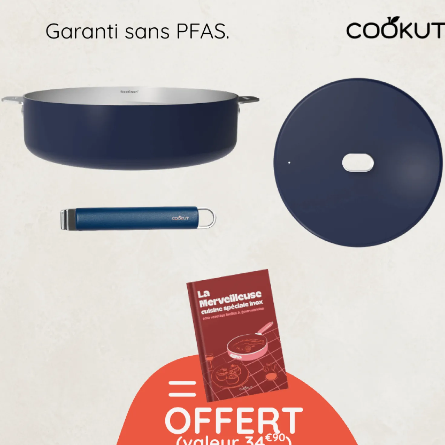 Sauteuse inox La Merveilleuse 28 cm myrtille + livre offert