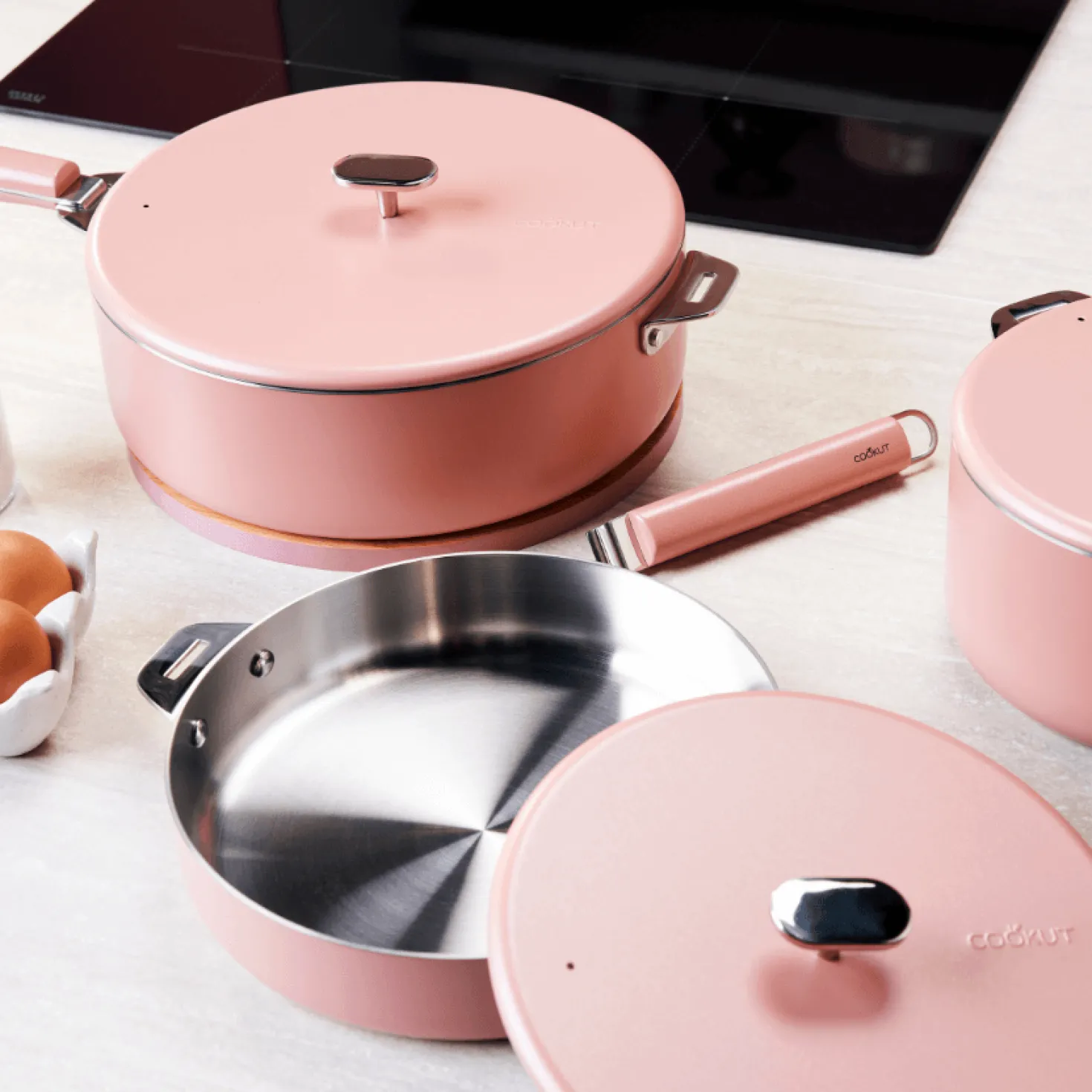 Sauteuse inox La Merveilleuse 28 cm guimauve + livre offert