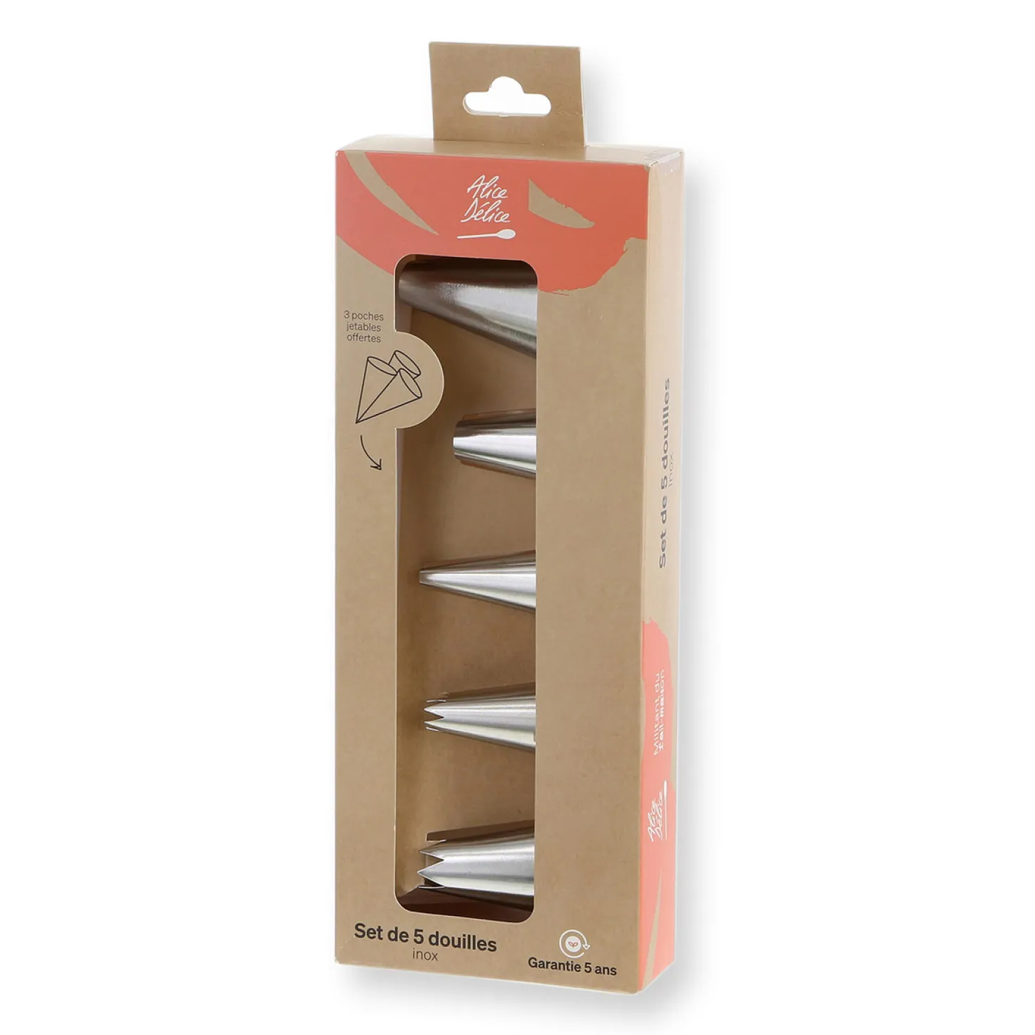 Set 5 douilles en inox et 3 poches jetables - Alice Délice