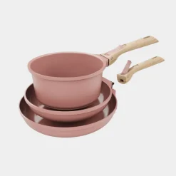Trio poêles et casserole amovibles rose guimauve - Cookut