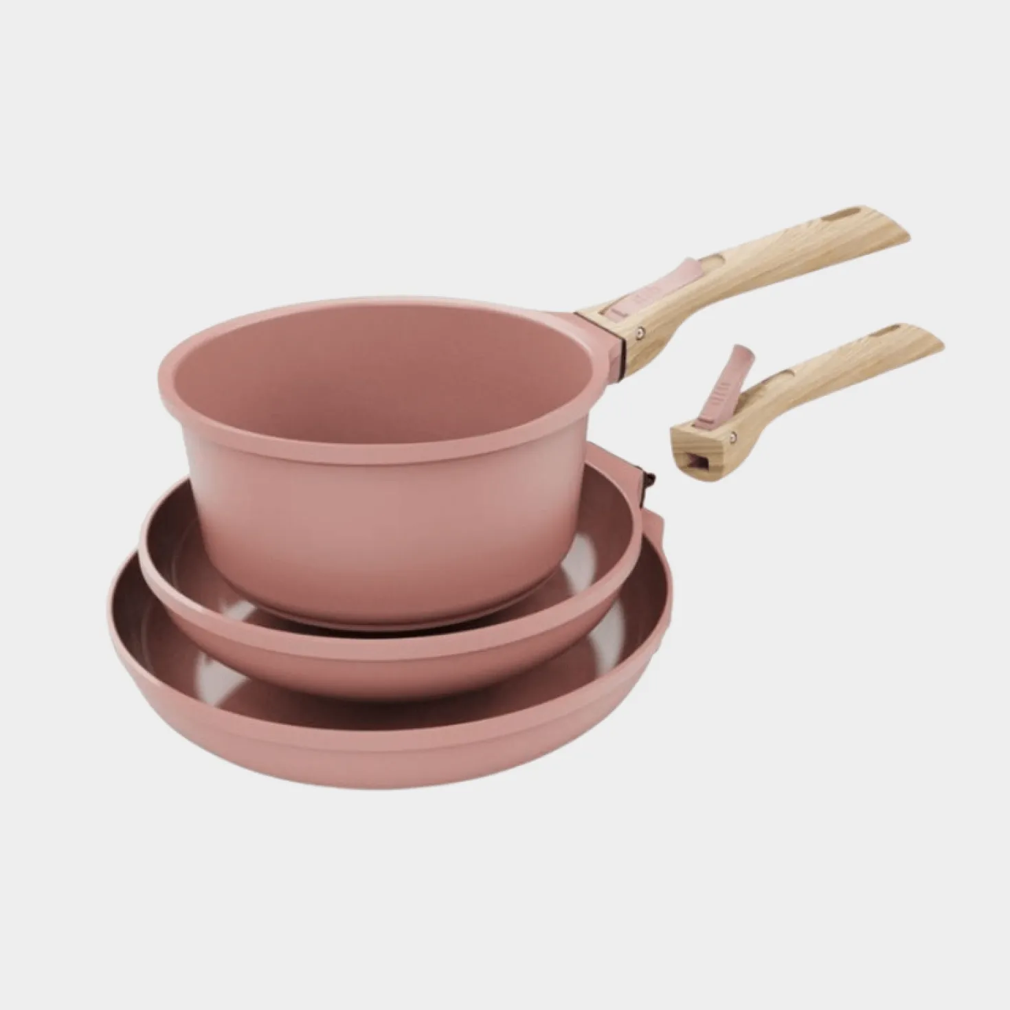 Trio poêles et casserole amovibles rose guimauve - Cookut