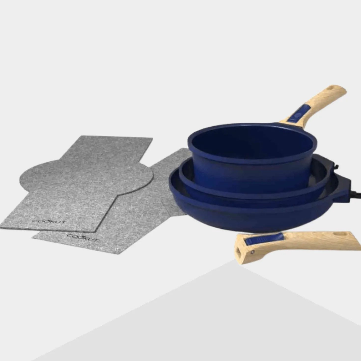 Trio poêles et casserole amovibles bleu myrtille - Cookut