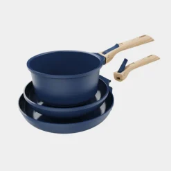 Trio poêles et casserole amovibles bleu myrtille - Cookut
