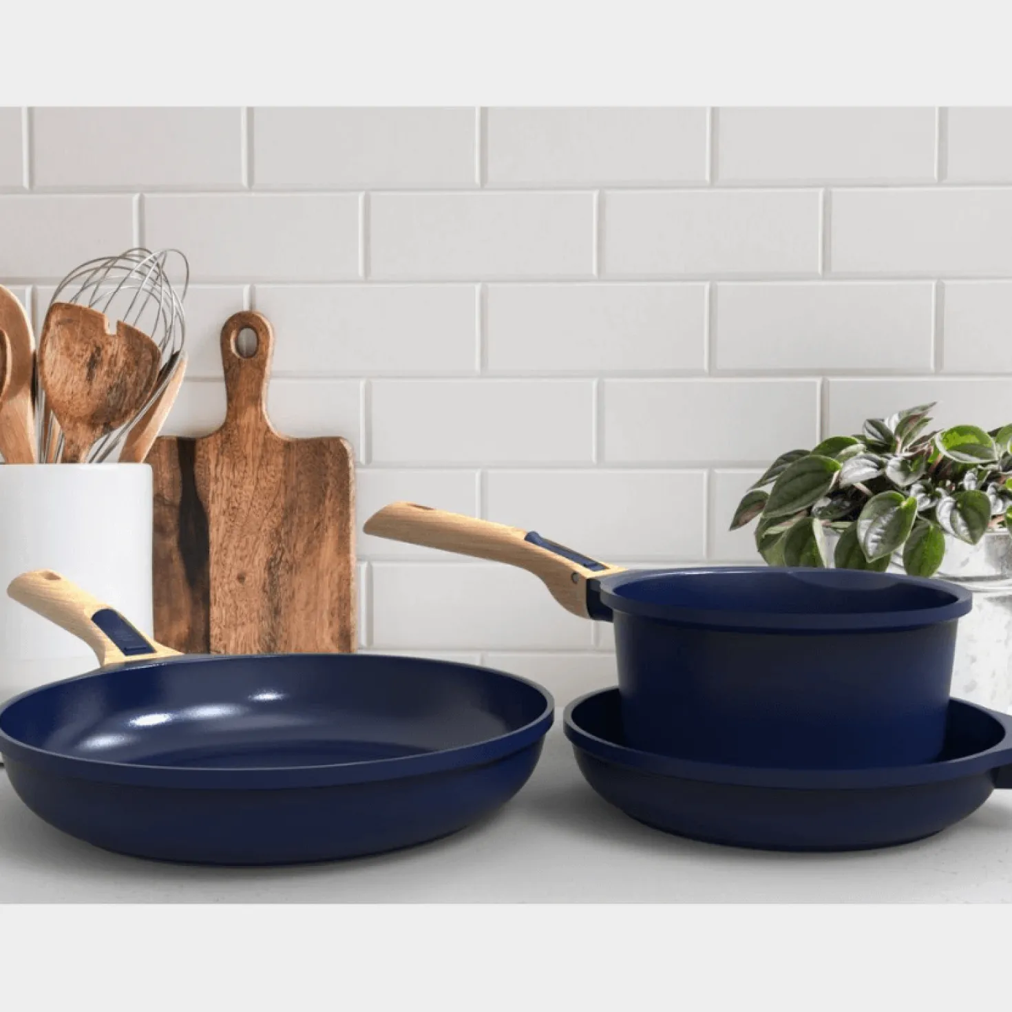 Trio poêles et casserole amovibles bleu myrtille - Cookut